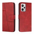 For Xiaomi Redmi Note 12 Pro+ Global / Note 12 Explorer Stitching Calf Texture Buckle Leather Phone Case(Red) - 1