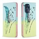 For Motorola Moto G 5G 2023 Colored Drawing Pattern Leather Phone Case(Feather) - 1