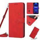 For Xiaomi Redmi Note 12 Global / Poco X5 5G Skin Feel Heart Pattern Leather Phone Case with Lanyard(Red) - 1