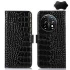 For OnePlus 11 5G Crocodile Top Layer Cowhide RFID Leather Phone Case(Black) - 1