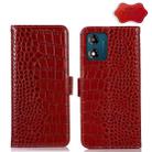 For Motorola Moto E13 4G 2023 Crocodile Top Layer Cowhide RFID Leather Phone Case(Red) - 1