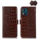 For Motorola Moto E13 4G 2023 Crocodile Top Layer Cowhide RFID Leather Phone Case(Brown) - 1