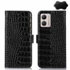 For Motorola Moto G53 5G Crocodile Top Layer Cowhide RFID Leather Phone Case(Black) - 1