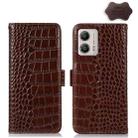 For Motorola Moto G53 5G Crocodile Top Layer Cowhide RFID Leather Phone Case(Brown) - 1