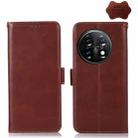 For OnePlus 11 5G Crazy Horse Top Layer Cowhide RFID Leather Phone Case(Brown) - 1