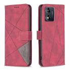 For Motorola Moto E13 4G Magnetic Buckle Rhombus Texture Leather Phone Case(Red) - 1