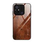 For Xiaomi Redmi 12C Wood Grain Glass Phone Case(Dark Brown) - 1