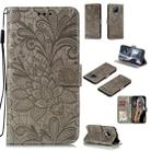 For Xiaomi Redmi K30 Pro Lace Flower Embossing Pattern Horizontal Flip Leather Case , with Holder & Card Slots & Wallet & Photo Frame & Lanyard(Grey) - 1