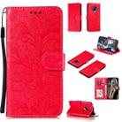 For Xiaomi Redmi K30 Pro Lace Flower Embossing Pattern Horizontal Flip Leather Case , with Holder & Card Slots & Wallet & Photo Frame & Lanyard(Red) - 1