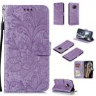 For Xiaomi Redmi K30 Pro Lace Flower Embossing Pattern Horizontal Flip Leather Case , with Holder & Card Slots & Wallet & Photo Frame & Lanyard(Purple) - 1