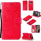 For Xiaomi Redmi Note 9S Lace Flower Embossing Pattern Horizontal Flip Leather Case , with Holder & Card Slots & Wallet & Photo Frame & Lanyard(Red) - 1