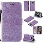 For Xiaomi Redmi Note 9S Lace Flower Embossing Pattern Horizontal Flip Leather Case , with Holder & Card Slots & Wallet & Photo Frame & Lanyard(Purple) - 1