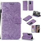 For Huawei Nova 7 Lace Flower Embossing Pattern Horizontal Flip Leather Case , with Holder & Card Slots & Wallet & Photo Frame & Lanyard(Purple) - 1