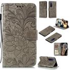 For Huawei Nova 7 Pro Lace Flower Embossing Pattern Horizontal Flip Leather Case , with Holder & Card Slots & Wallet & Photo Frame & Lanyard(Grey) - 1