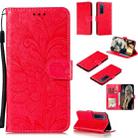 For Huawei Nova 7 Pro Lace Flower Embossing Pattern Horizontal Flip Leather Case , with Holder & Card Slots & Wallet & Photo Frame & Lanyard(Red) - 1