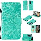 For Huawei Nova 7 Pro Lace Flower Embossing Pattern Horizontal Flip Leather Case , with Holder & Card Slots & Wallet & Photo Frame & Lanyard(Green) - 1