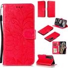 For Huawei Nova 7 SE Lace Flower Embossing Pattern Horizontal Flip Leather Case , with Holder & Card Slots & Wallet & Photo Frame & Lanyard(Red) - 1