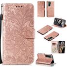 For Huawei Nova 7 SE Lace Flower Embossing Pattern Horizontal Flip Leather Case , with Holder & Card Slots & Wallet & Photo Frame & Lanyard(Rose Gold) - 1