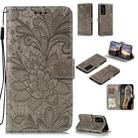 For Huawei P40 Pro Plus Lace Flower Embossing Pattern Horizontal Flip Leather Case , with Holder & Card Slots & Wallet & Photo Frame & Lanyard(Grey) - 1