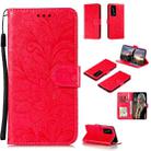 For Huawei P40 Pro Plus Lace Flower Embossing Pattern Horizontal Flip Leather Case , with Holder & Card Slots & Wallet & Photo Frame & Lanyard(Red) - 1