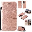 For Huawei P40 Pro Plus Lace Flower Embossing Pattern Horizontal Flip Leather Case , with Holder & Card Slots & Wallet & Photo Frame & Lanyard(Rose Gold) - 1