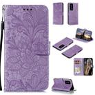 For Huawei P40 Pro Plus Lace Flower Embossing Pattern Horizontal Flip Leather Case , with Holder & Card Slots & Wallet & Photo Frame & Lanyard(Purple) - 1