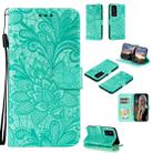 For Huawei P40 Pro Plus Lace Flower Embossing Pattern Horizontal Flip Leather Case , with Holder & Card Slots & Wallet & Photo Frame & Lanyard(Green) - 1