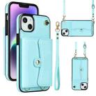 For iPhone 14 Plus RFID Card Slot Phone Case with Long Lanyard(Mint Green) - 1