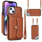 For iPhone 14 Plus RFID Card Slot Phone Case with Long Lanyard(Brown) - 1