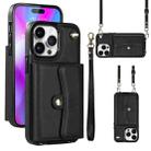 For iPhone 14 Pro RFID Card Slot Phone Case with Long Lanyard(Black) - 1