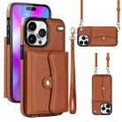 For iPhone 14 Pro RFID Card Slot Phone Case with Long Lanyard(Brown) - 1