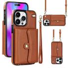 For iPhone 14 Pro Max RFID Card Slot Phone Case with Long Lanyard(Brown) - 1