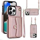 For iPhone 13 Pro Max RFID Card Slot Phone Case with Long Lanyard(Rose Gold) - 1