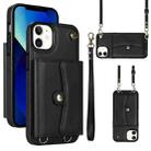 For iPhone 12 RFID Card Slot Phone Case with Long Lanyard(Black) - 1