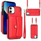 For iPhone 12 RFID Card Slot Phone Case with Long Lanyard(Red) - 1
