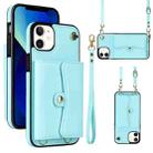 For iPhone 12 RFID Card Slot Phone Case with Long Lanyard(Mint Green) - 1