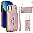 For iPhone 12 RFID Card Slot Phone Case with Long Lanyard(Rose Gold) - 1