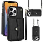 For iPhone 12 Pro Max RFID Card Slot Phone Case with Long Lanyard(Black) - 1