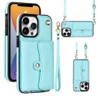 For iPhone 12 Pro Max RFID Card Slot Phone Case with Long Lanyard(Mint Green) - 1