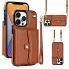For iPhone 12 Pro Max RFID Card Slot Phone Case with Long Lanyard(Brown) - 1