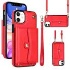 For iPhone 11 RFID Card Slot Phone Case with Long Lanyard(Red) - 1