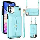 For iPhone 11 RFID Card Slot Phone Case with Long Lanyard(Mint Green) - 1