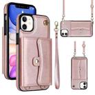 For iPhone 11 RFID Card Slot Phone Case with Long Lanyard(Rose Gold) - 1