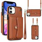 For iPhone 11 RFID Card Slot Phone Case with Long Lanyard(Brown) - 1