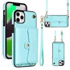 For iPhone 11 Pro Max RFID Card Slot Phone Case with Long Lanyard(Mint Green) - 1