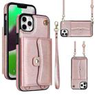 For iPhone 11 Pro Max RFID Card Slot Phone Case with Long Lanyard(Rose Gold) - 1