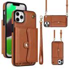 For iPhone 11 Pro Max RFID Card Slot Phone Case with Long Lanyard(Brown) - 1