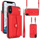 For iPhone X / XS RFID Card Slot Phone Case with Long Lanyard(Red) - 1