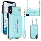 For iPhone X / XS RFID Card Slot Phone Case with Long Lanyard(Mint Green) - 1
