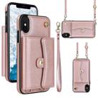 For iPhone X / XS RFID Card Slot Phone Case with Long Lanyard(Rose Gold) - 1